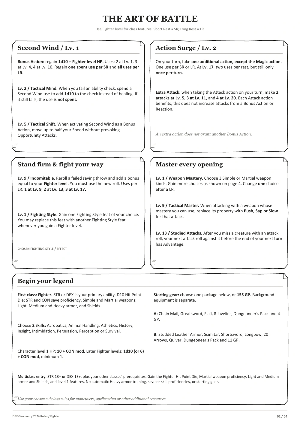 Fighter 2024 character sheet, page 2