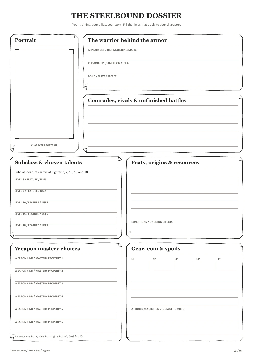 Fighter 2024 character sheet, page 3