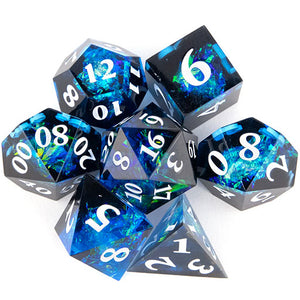 Dark Blue Ice Crystal DND Polyhedral Dice 7 Set