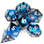 Load image into Gallery viewer, Dark Blue Ice Crystal DND Polyhedral Dice 7 Set
