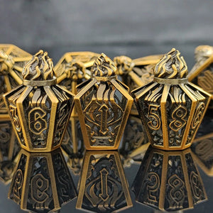 Cleric's Golden Censer Hollow Metal DND Dice Polyhedral 7 Set