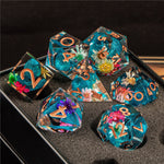 Load image into Gallery viewer, Druid Flower Power Resin Polyhedral 7 Dice Set
