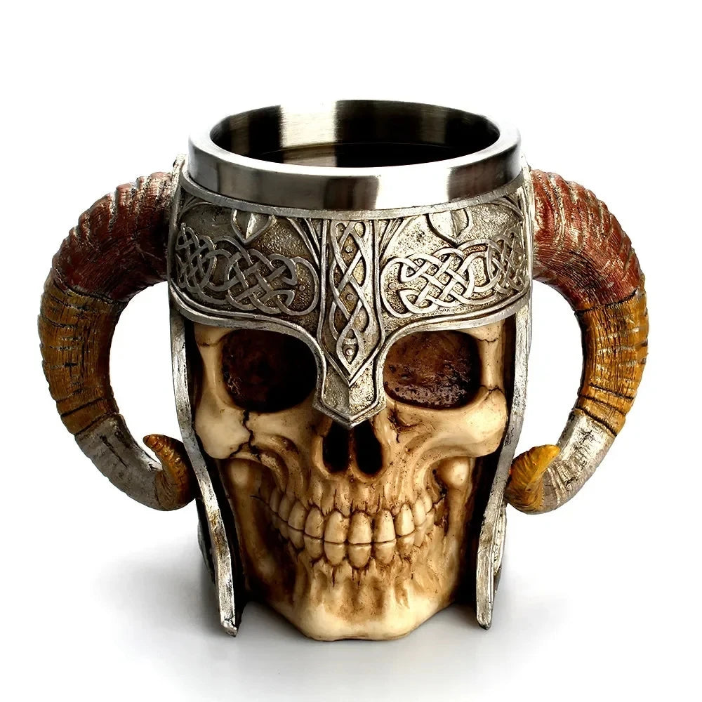 Barbarian's Skull Mug Stainless Steel and Resin Tankard