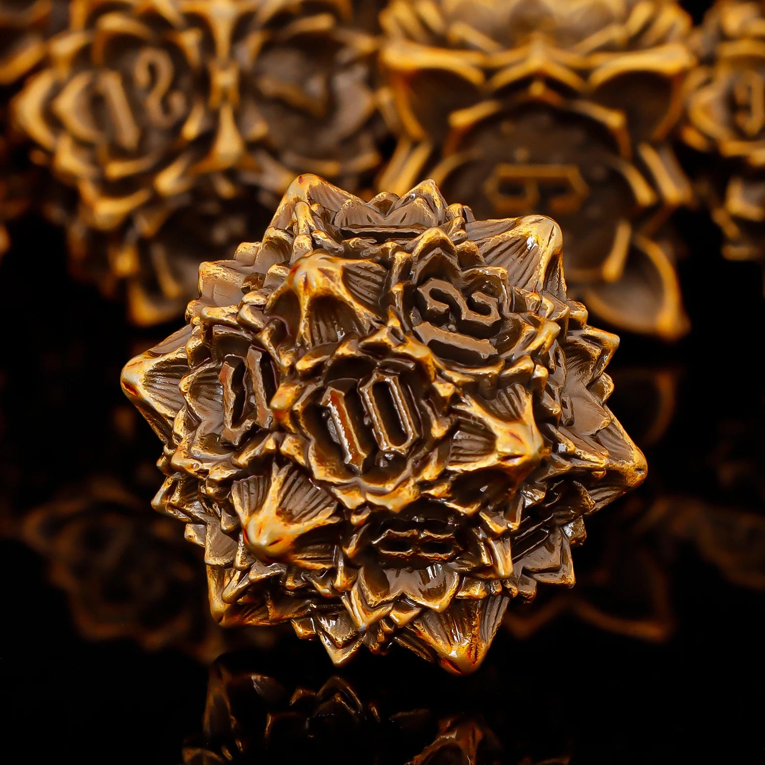 Monk's Lotus Flower Metal DND Polyhedral Dice 7 Set