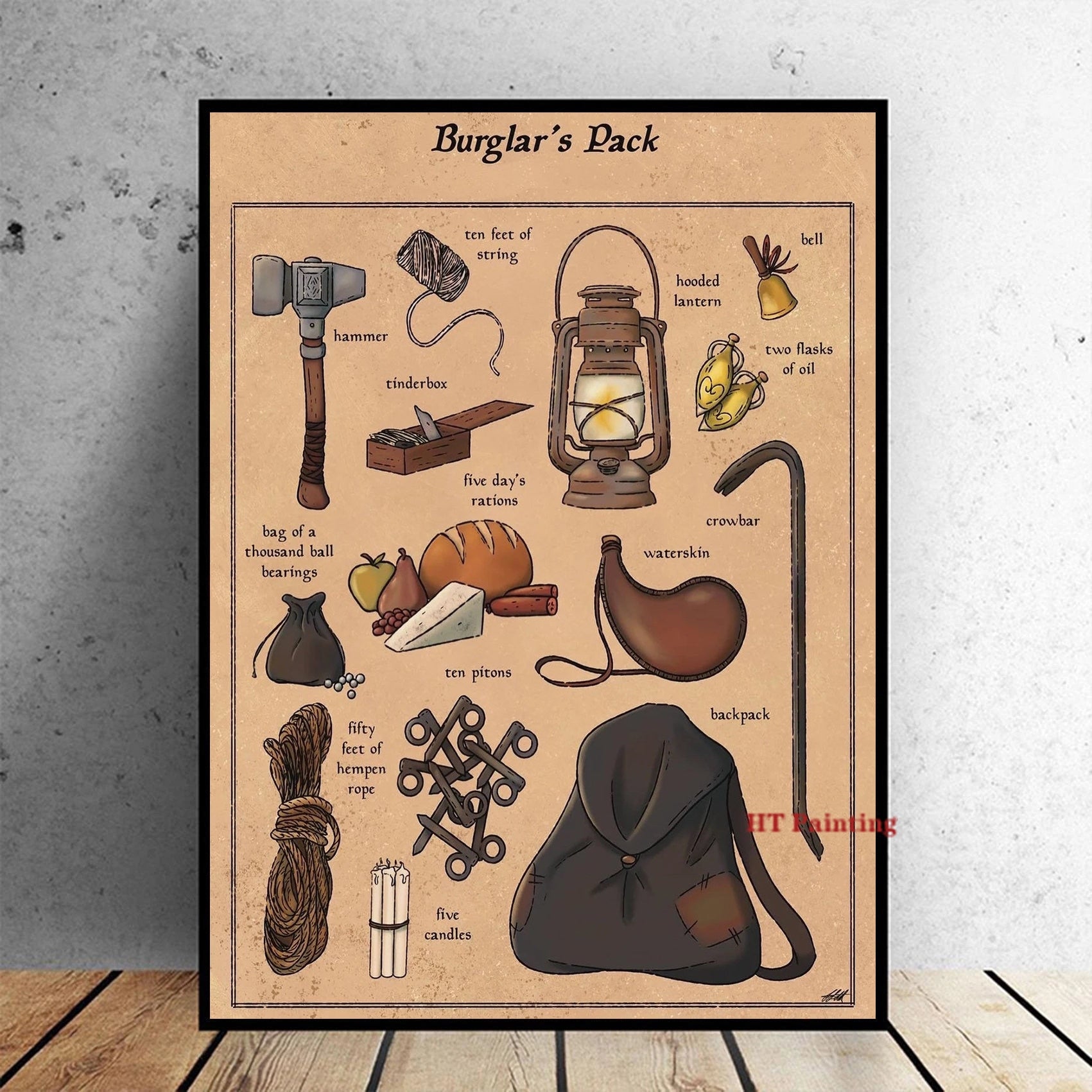 D Amp D Backpack Item Contents Poster