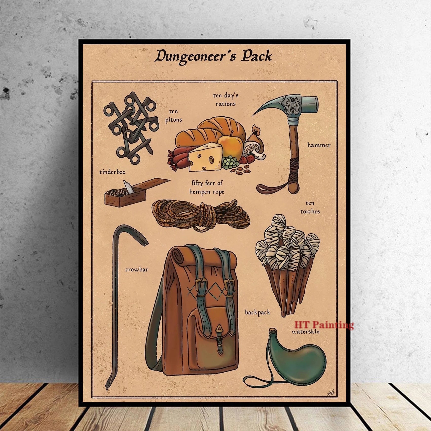 D Amp D Backpack Item Contents Poster