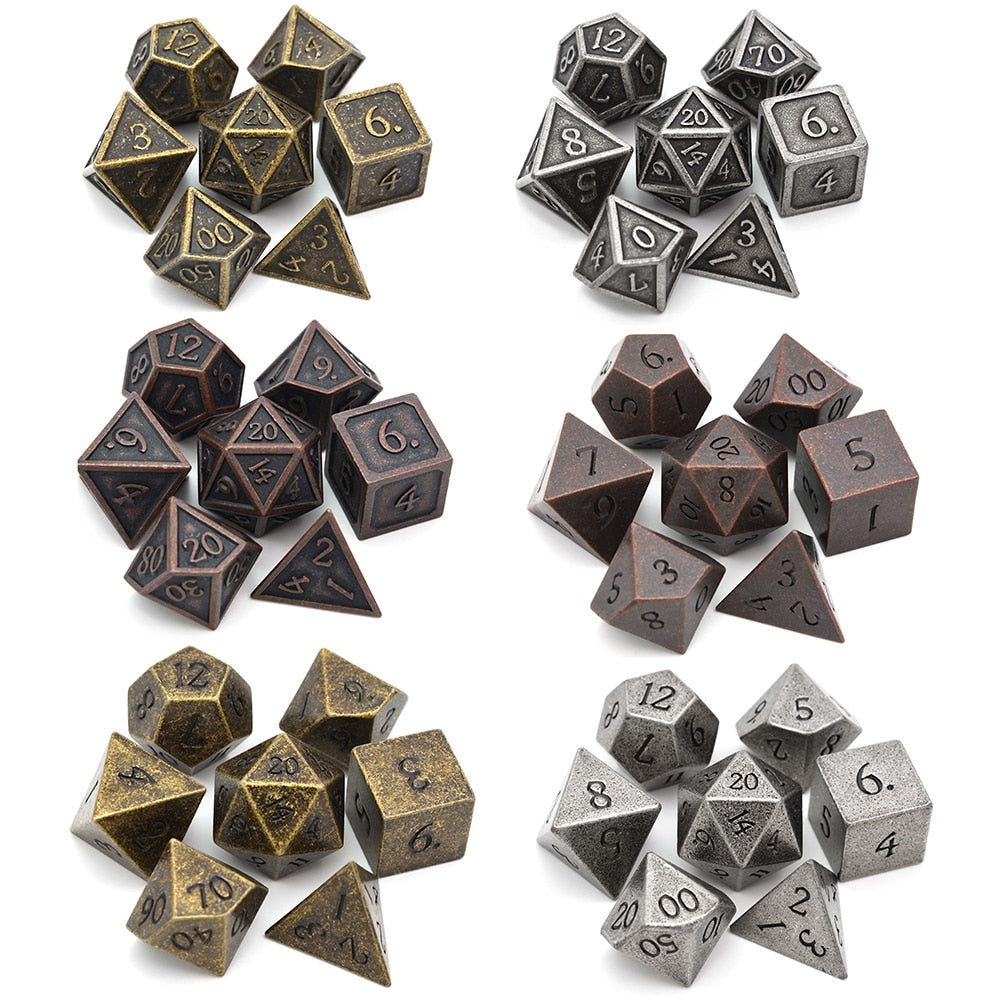 Ancient Metal DND Polyhedral Dice 7 Set