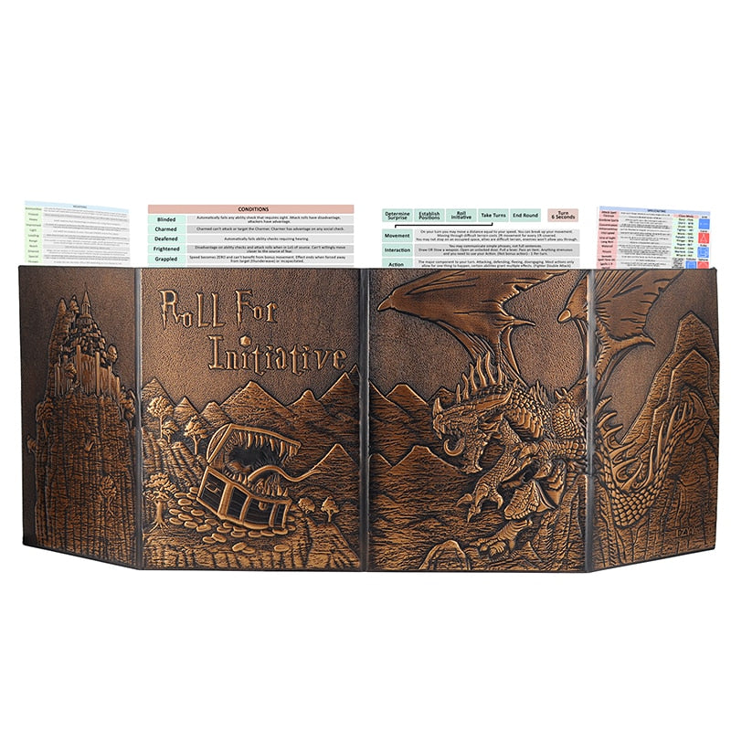 Faux Leather Embossed DM Screen for Dungeons and Dragons (Mimic & Dragon Design)