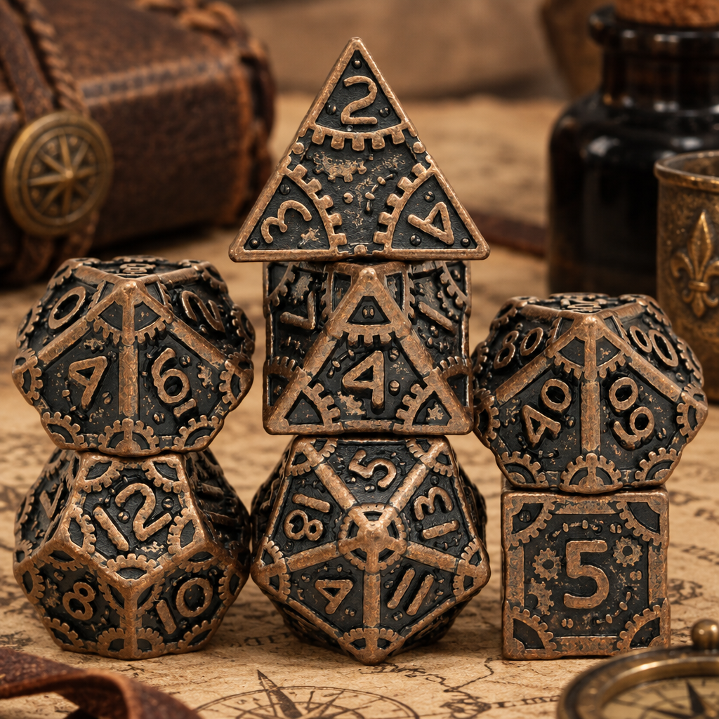 Artificer's Machination Metal DND Dice 7 Set — Complete seven-dice set