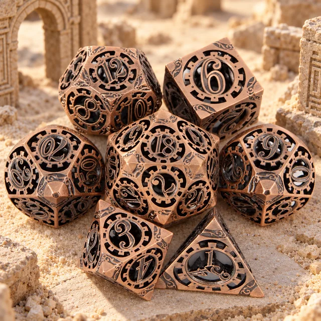 Copper Gearwork Metal DND Dice 7 Set — Complete product / dice set