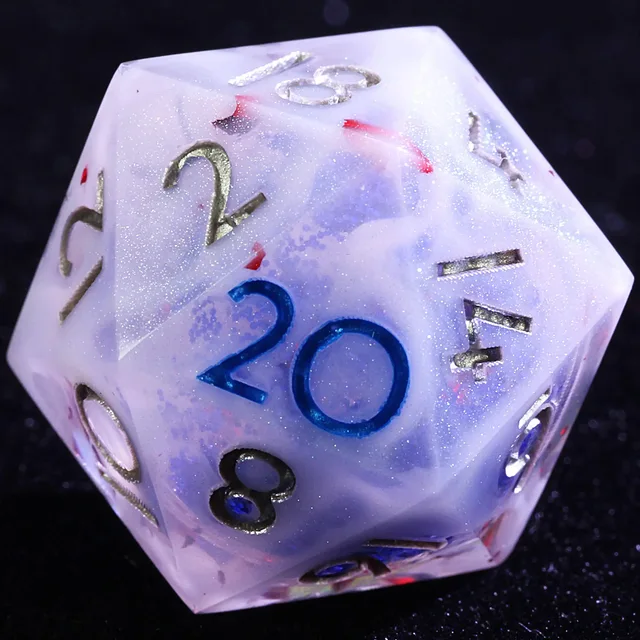 Nine-piece dice set containing a D4, two D6, a D8, a D10, a percentile die, two D12 and a D20.